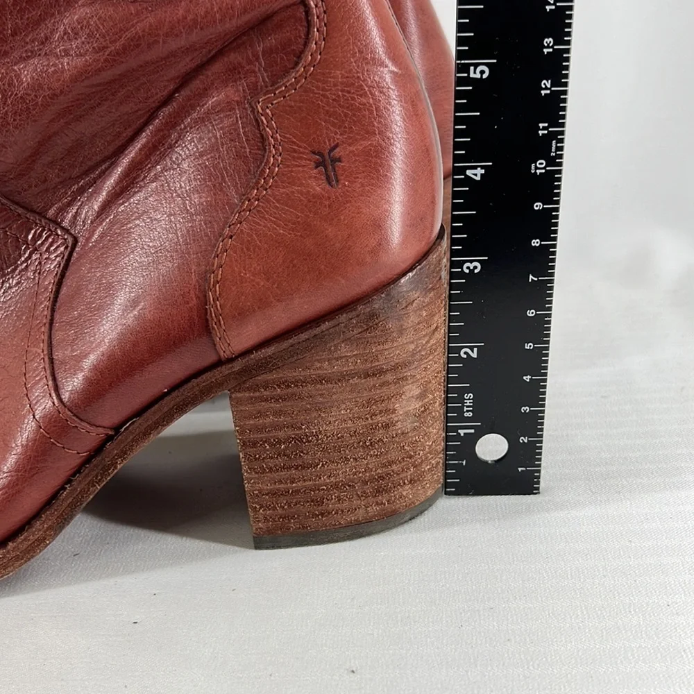 Flynn Short Cognac Brown Real Leather Zipper Block Heel Ankle Booties